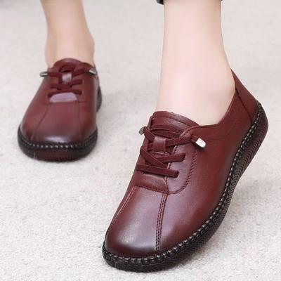 Women Genuine Leather Flat Sole Casual Shoes Spring Autumn New Soft Sole Soft Face Non Slip Round Toe Slip On Elderly Shoes