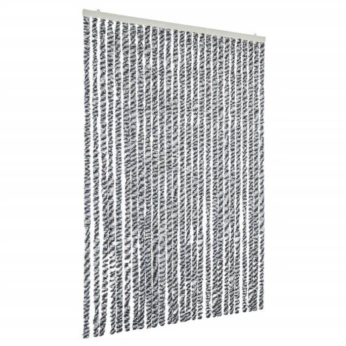 VidaXL Rideau anti-mouches gris et noir et blanc 118x220 cm chenille, rideau anti-mouche de porte, rideau d’insectes de 4004882
