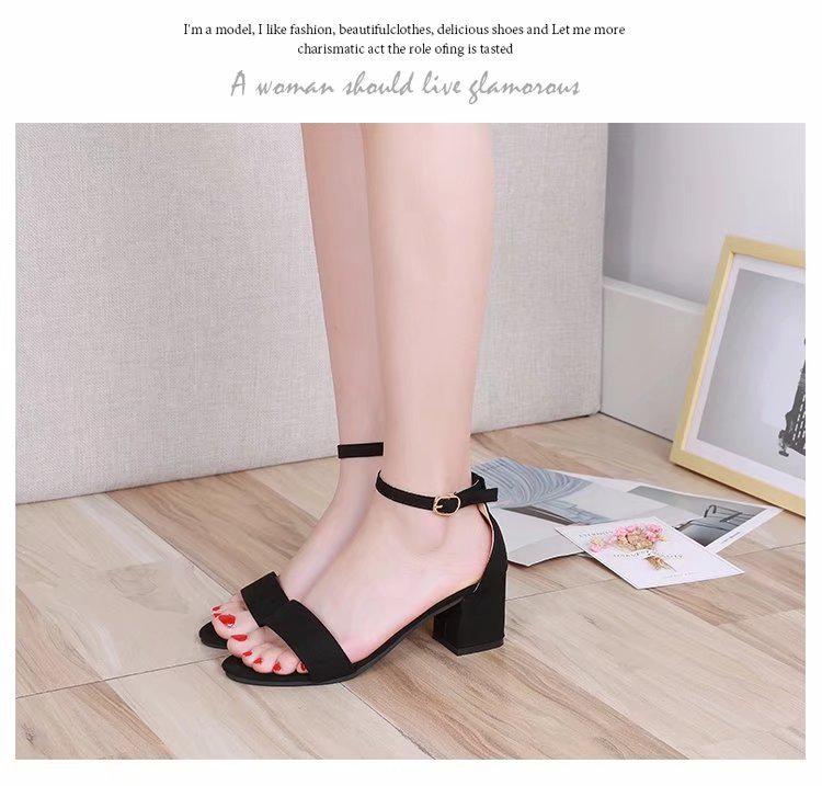 2023 Spring Women's Chunky Heel Sandals – Simple, Casual, Sexy Round Toe with Single Strap