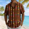 Men's Color Block Geometric Vertical Stripe Print Short Sleeve Shirt, Summer Casual Turn-Down Collar Blouse, Loose Fit Top