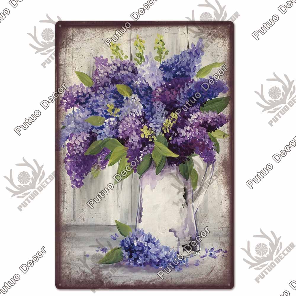 Putuo Decor Flower Vintage Tin Sign Plaque Metal Retro Wall Art Poster for Garden Living Room Club Decoration