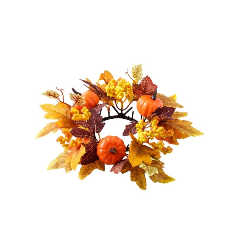 Fall Thanksgiving Table Decorations Vegetable Maple Leaf Candle Circle Safe