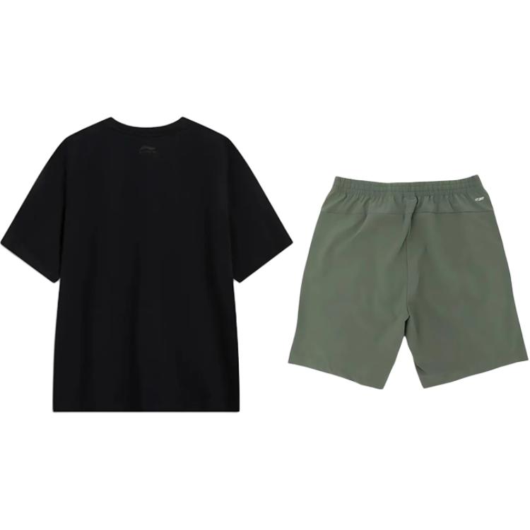 Li Ning Logo Print Simple Comfortable Fashion Round Neck Pullover Short Sleeve Mid Waist Shorts Casual Sports Set Unisex Sets YHSV373-2+YKSV147-1