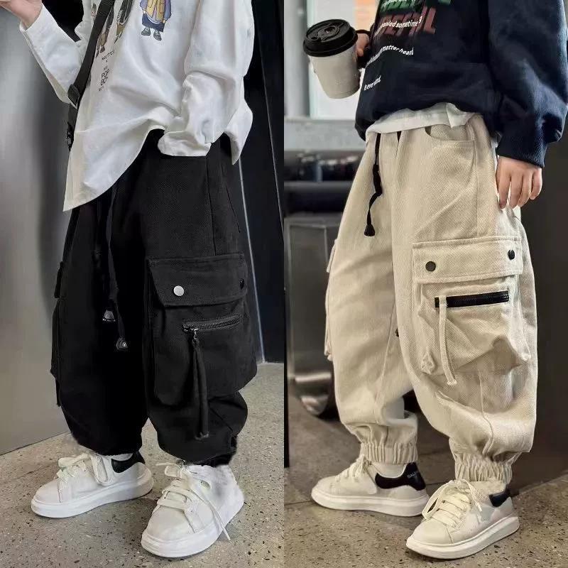 Pantaloni Cargo Casual Primavera Autunno per Ragazzi Bambini Grandi Pantaloni Lunghi Sportivi Streetwear Adolescenti Pantaloni Larghi
