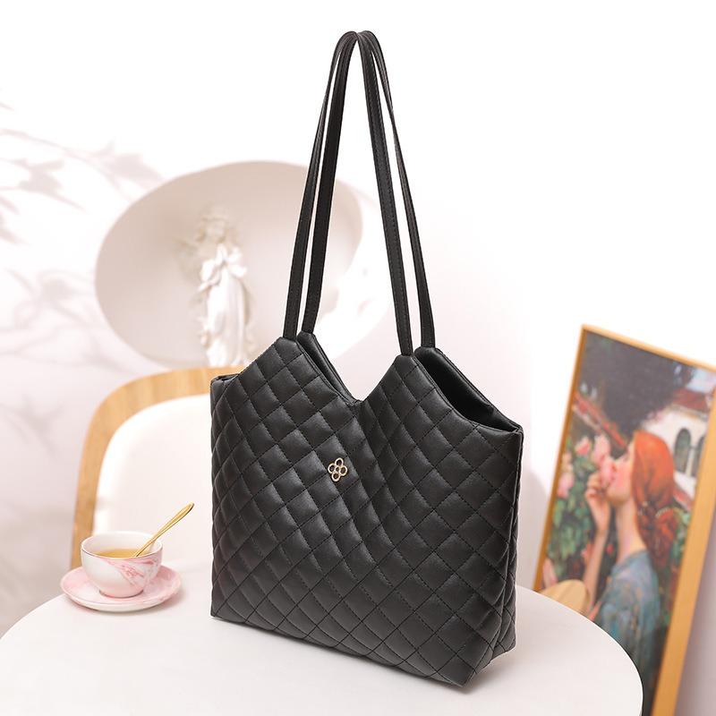 Embroidered rhombus large-capacity women's bag bag, simple casual mobile phone makeup tote bag