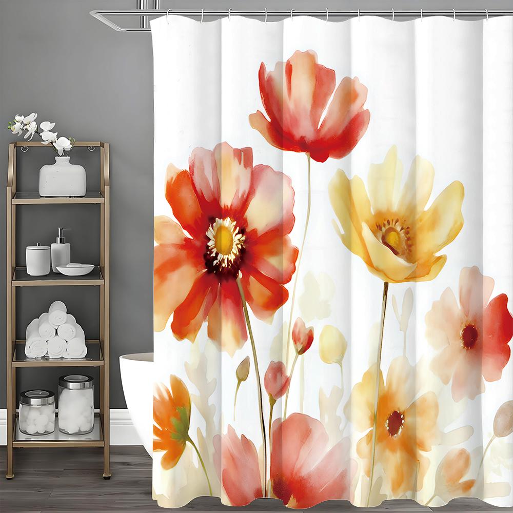 Watercolor Flower Shower Curtain, Bathroom Decorative Shower Curtain, Waterproof Shower Curtain with Hooks