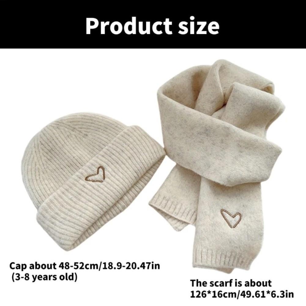 Love Heart Embroidery Scarf Hat Set Windproof Ear Protection Hat New Beanie Hat  Outdoor Sports