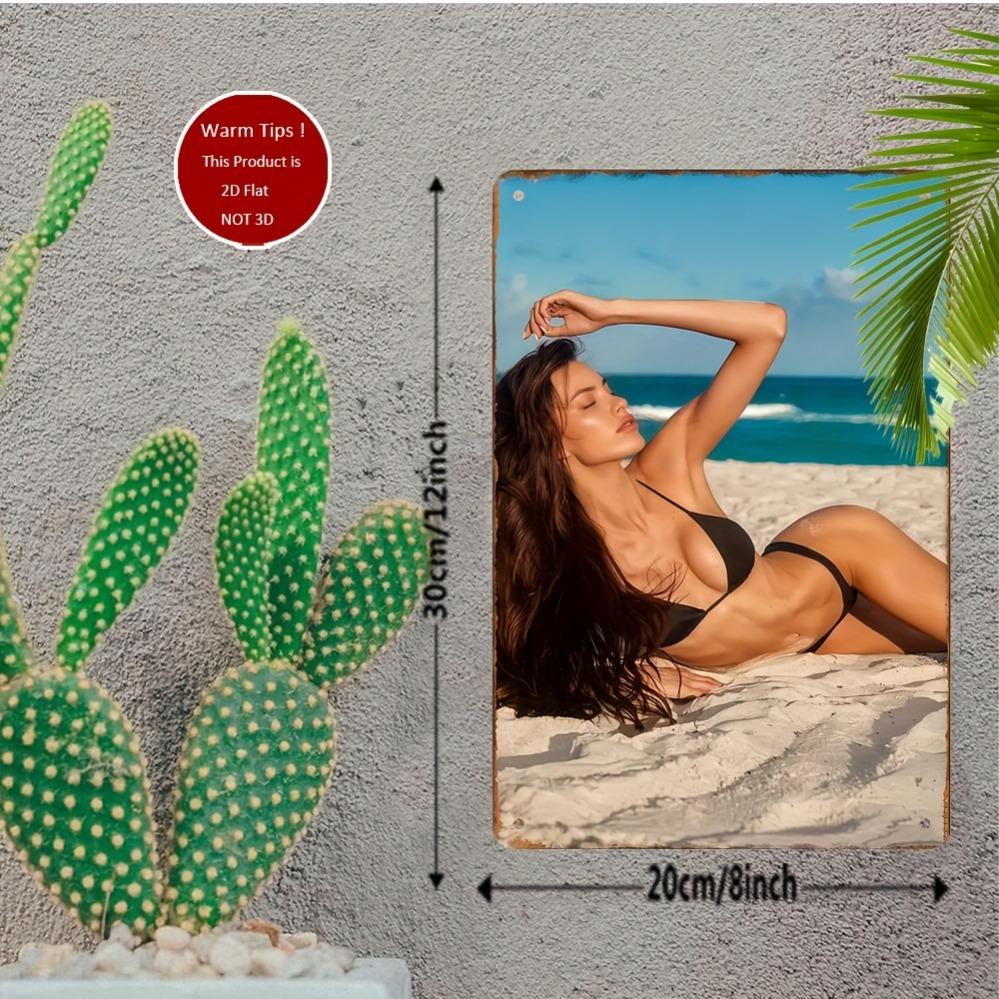 2D Vintage Metall Wanddeko Strand Bikini Mädchen Poster - Langlebige Eisen Hängekunst für Zuhause Schlafzimmer Bar Badezimmer Musikzimmer