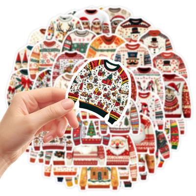 50PCS Christmas Sweater Shaped Stickers Christmas Ugly Sweater Scene Sticker Cute Funny Wintertime Pullover Sweater Vinyl Decal