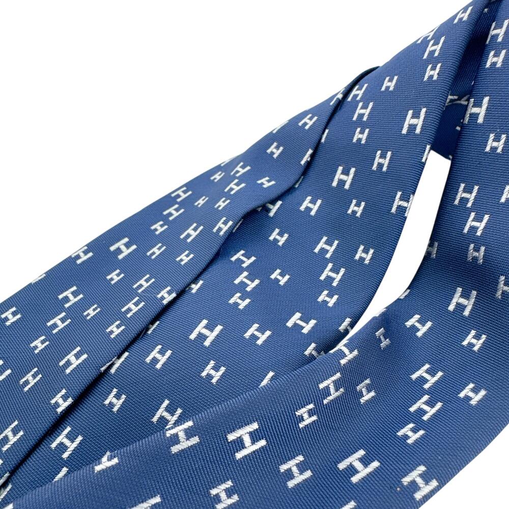 HERMES Business commute H All-over pattern silk tie Navy silk Used