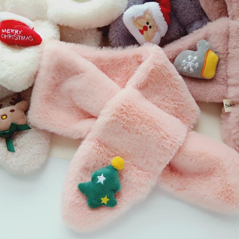 Korean Style Christmas Plush Scarf for Kids, Ages 1-6 – Warm & Trendy Cartoon Design for Boys & Girls