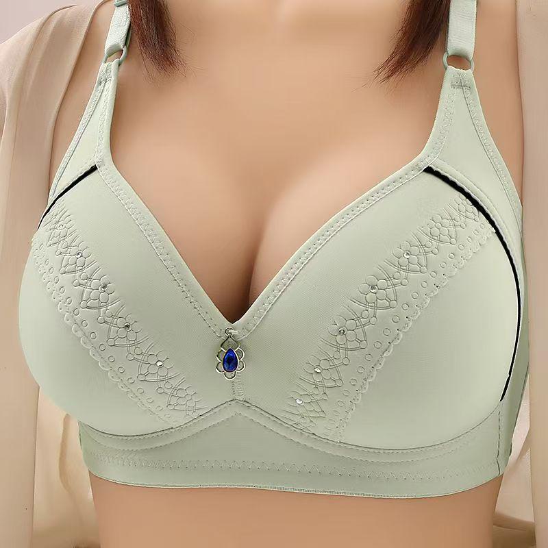 Color Block Glossy Plus Size Beauty Back Adjustable Shaping Anti-Sag Wire-Free Bra