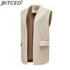 BITCED Sleeveless PU Leather Waistcoat Loose Fit Plus Size Women's Vest Cardigan Short Jacket