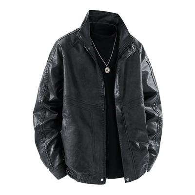 Jarní a podzimní pánská kožená bunda v korejském stylu, slim fit s klopami, ležérní, pro mládež, kožená bunda slim fit, motocyklová kombinéza, větruodolná kožená bunda