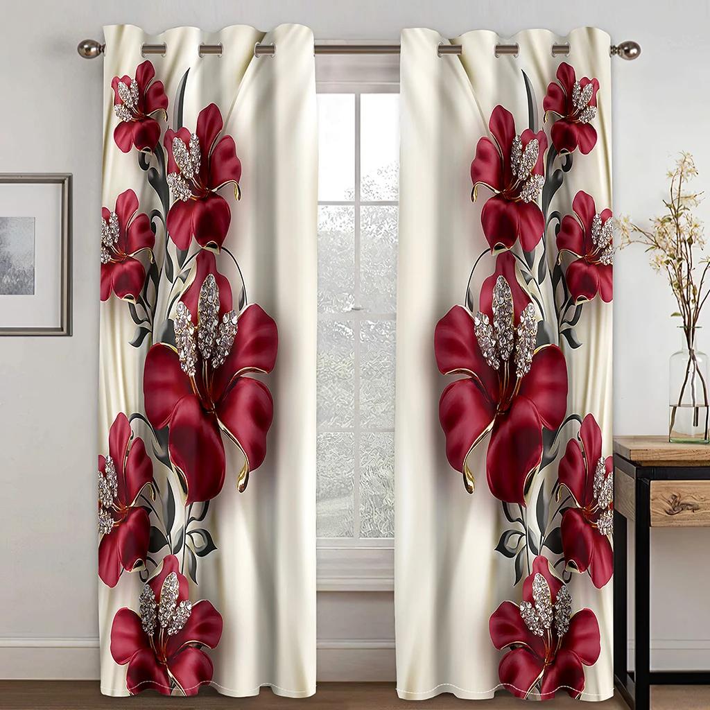 Vintage Floral Fashion Print Curtains, Rod Pocket Curtains, Bedroom, Study, Living Room Decorative Curtains, Can Be Customized