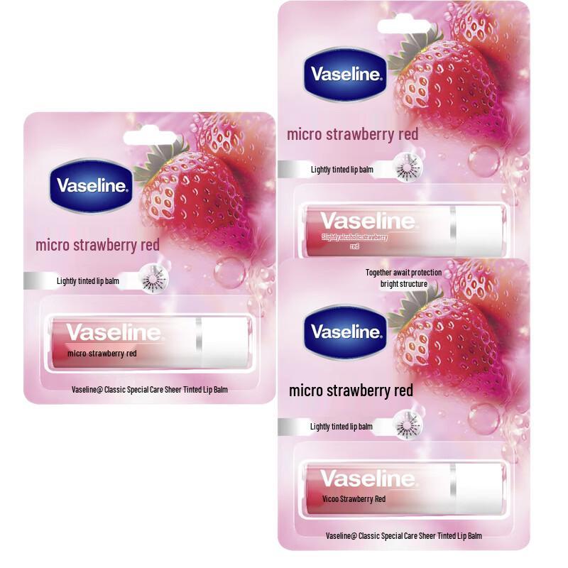 Vaseline Classic Tinted Lip Balm - Strawberry Red (3-Pack)