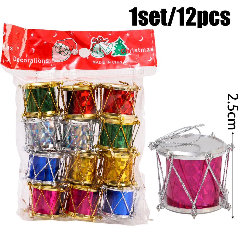 6/60pcs Colorful Glitter Drum Pendant Mini Christmas Tree Ornaments New Year Party Decor Christmas Hanging Decoration Pendants