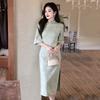 Pink Large-sleeved National Style New Chinese Autumn Medium-sleeved Cheongsam Improved Young Women's Retro Slim-fitting Waist Spring and Autumn