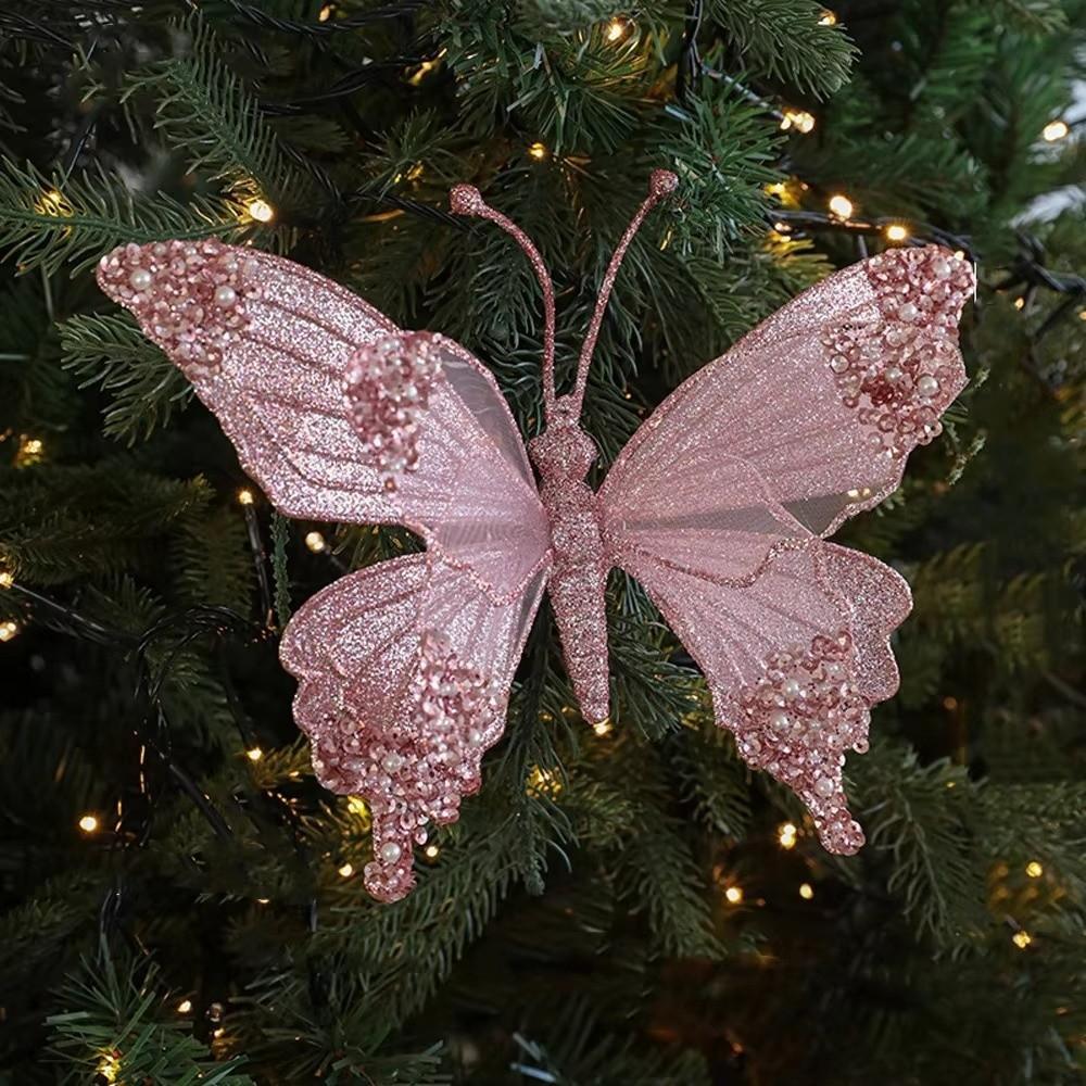Glitter Christmas Artificial Sparkling Fabric Plastic Christmas Hanging Decoration with Clip 25cm Christmas Gift
