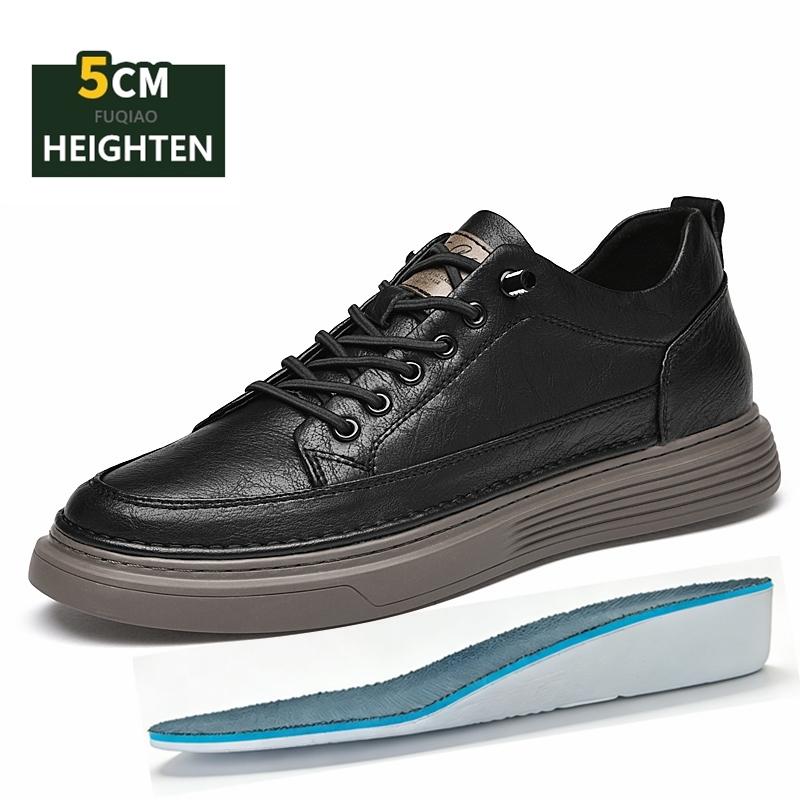 

5cm Height Increase Leather Shoes Men Lace Up Invisible Elevator Sneakers Comfortable Casual Walking Shoes Breathable Anti Slip 37 чорний
