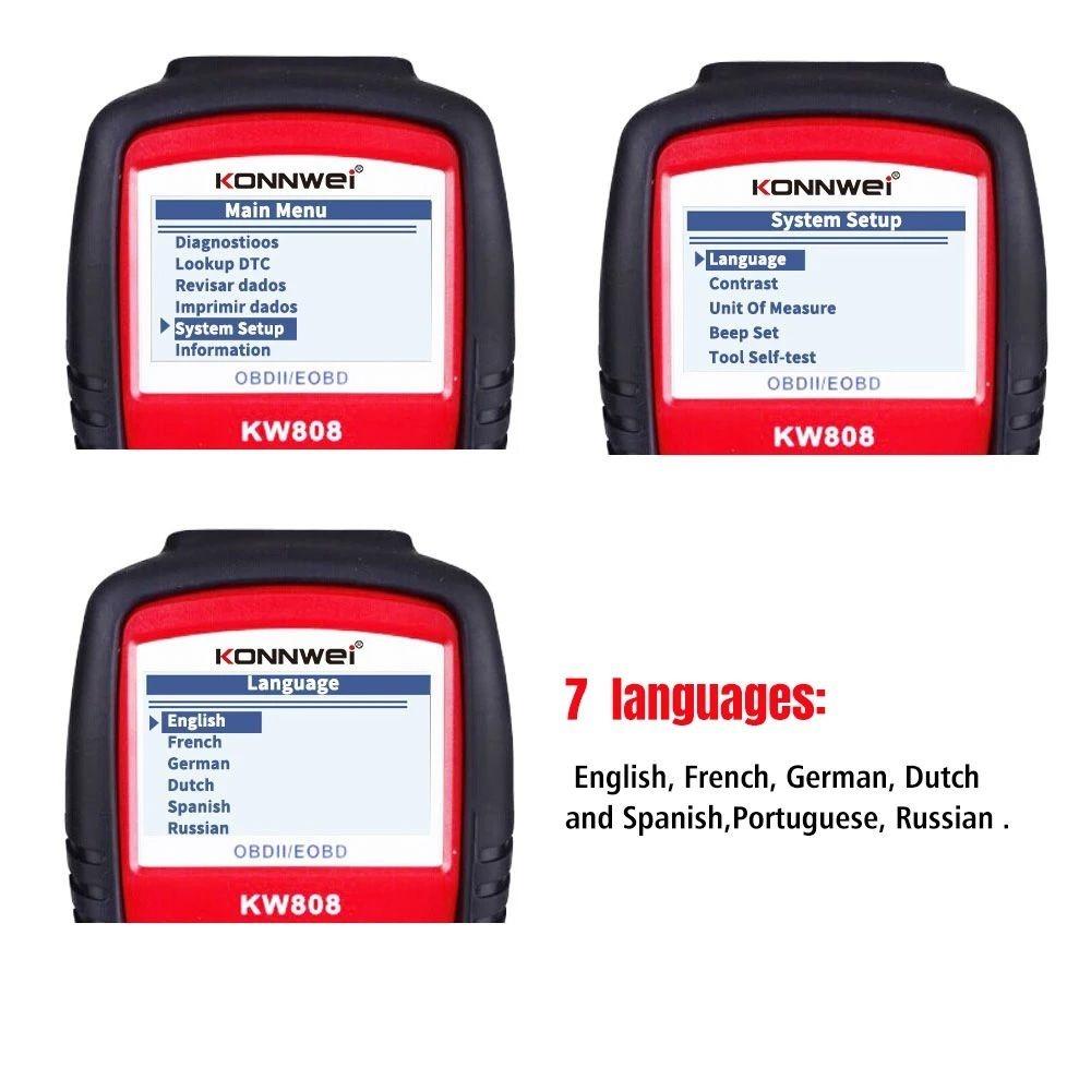 KONNWEI KW808 OBD2 Auto skener OBD2 Automotive Diagnostic Scanner Tool Nástroje na čítanie chybových kódov motora pre autá