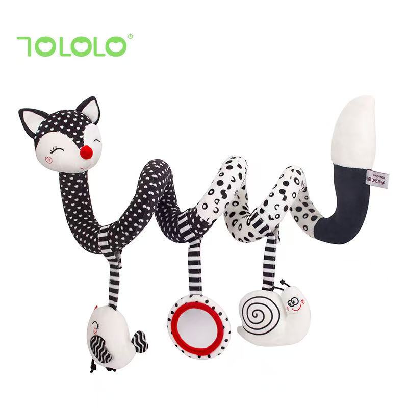 Baby Black White Spiral Plush Activity Toy Baby Sensory Hanging Rattle for Car Seat Crib Mobile Newborn Educational Hanging Toys чёрный