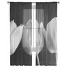 Tulpenblume Schwarzweiß Moderne Tüllgardinen für Wohnzimmer Schlafzimmer Zuhause Küche Fenster Voilegardinen