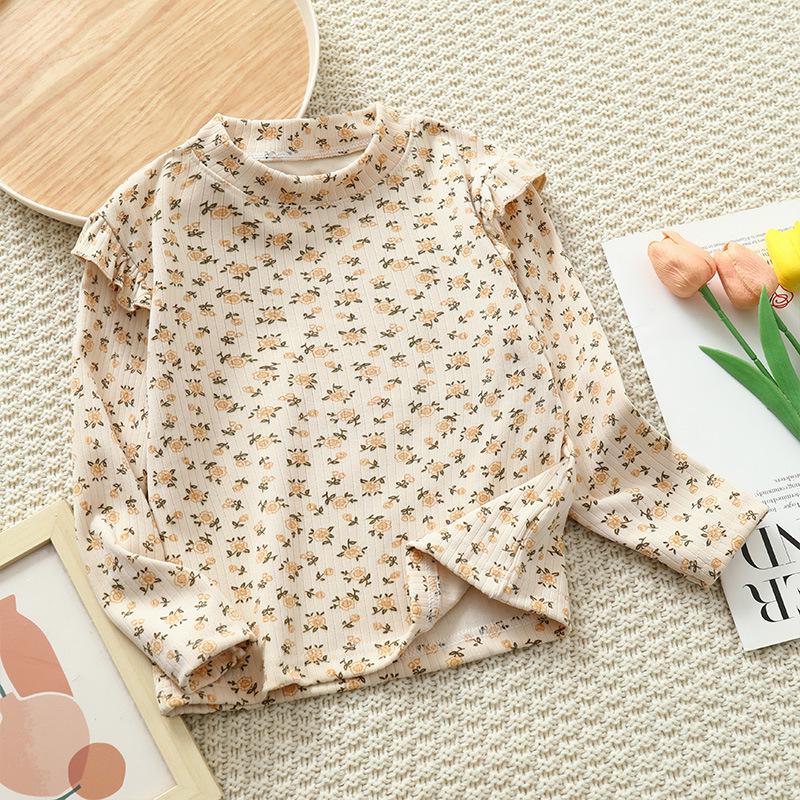 

Футболка с длинными рукавами и цветочным принтом для девочек - базовый топ с круглым вырезом на осень/зиму 110cm