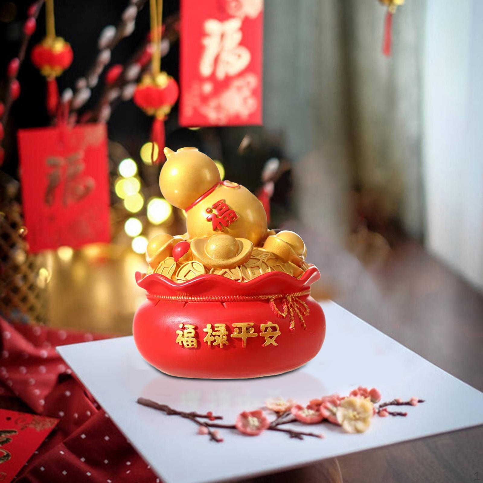 

Lucky Bag Figurine Cornucopia Small Decorative Art Craft Ornament Treasure Basin Statue for Bedroom Gourd