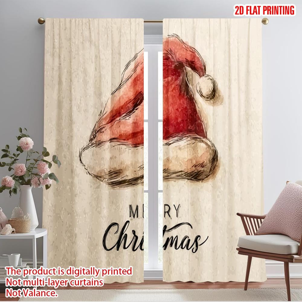 

2pcs,2D plane printing Curtains&Window Treatment Vintage Santa hat Polyester (without rod) Outdoor Decorations Ldeal for Home & 52.50×116.00 CM 2pcs