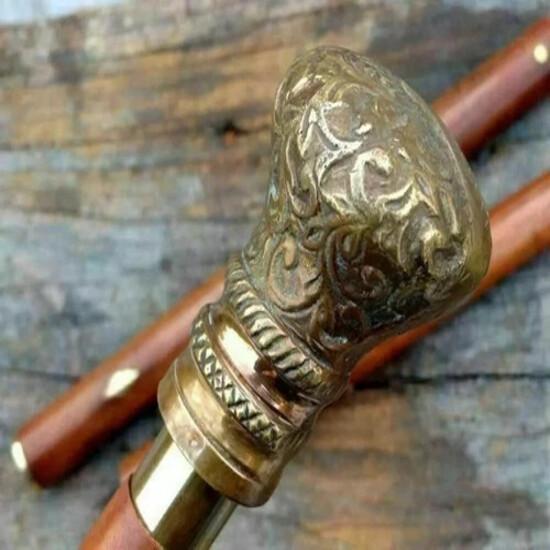 Antiker Stil Viktorianisch Vintage Designer Messinggriff Gehstock Holzspazierstock