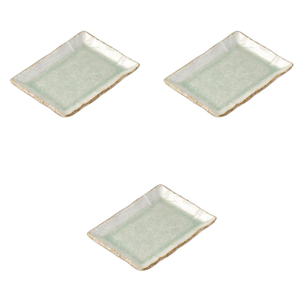 Set of 3 Crazy Wakakusa Rectangular Plates x x Ceramic Pottery Plates by Setomonohonpo 9.0mm [26.5 15.9 2.5cm]
