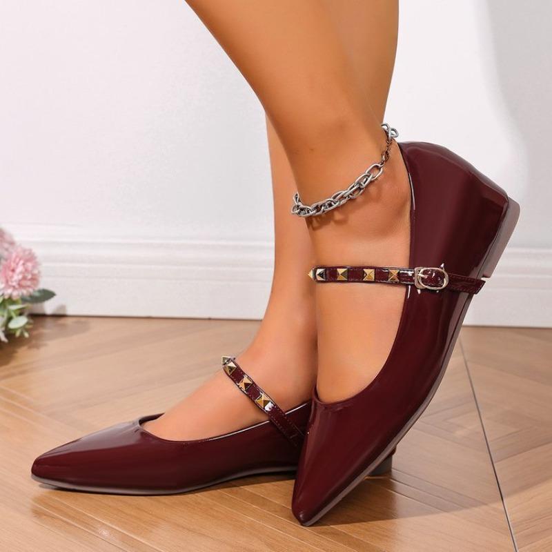 Women's French Style Mary Jane Shoes Female Soft Leather Ballet Shoes Women Flat Single Shoes Comfortable Slip-On Dressy Shoes