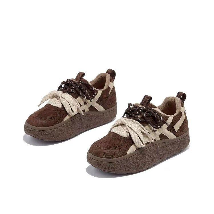 Thick-soled retro German training shoes, new winter velvet lace-up casual shoes, matte suede board shoes