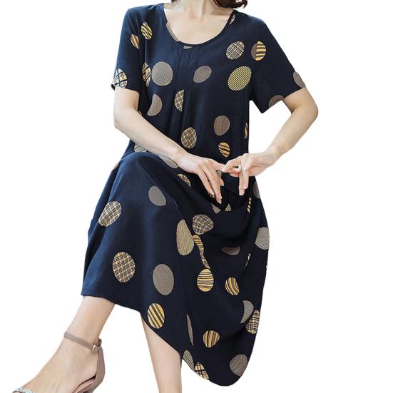 Mother Dress O Neck Colorful Short Sleeve Plus Size Flower Print Big Pockets Summer Dress Daily Clothes