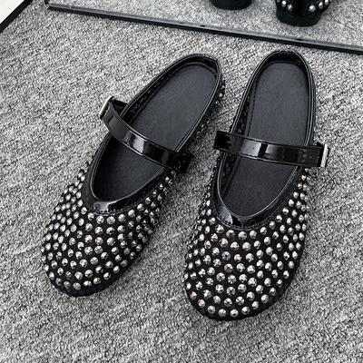 Fashion Mary Jane Baotou Sandals Women's New Autumn Round Head Rhinestone Mesh Breathable Soft Sole Single Shoes