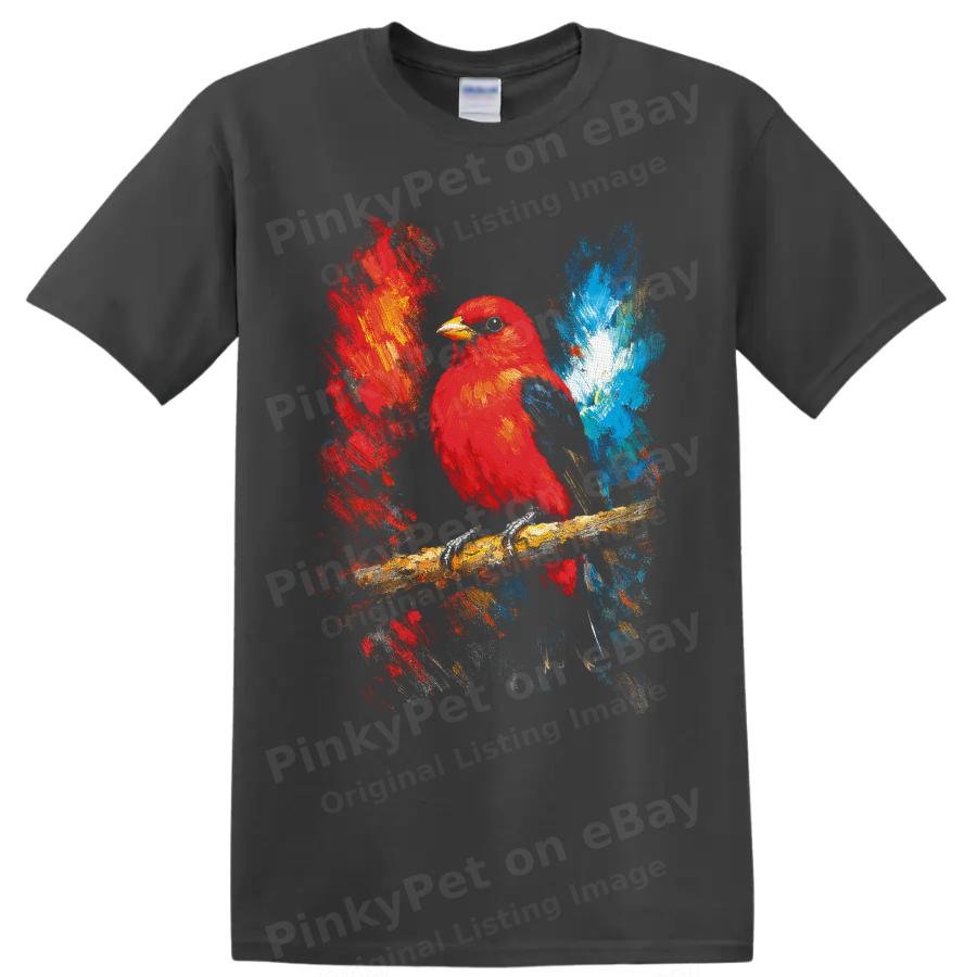 Red Cardinal Bird T Shirt Colorful Painted Wildlife Art Graphic Tee Gift Nature