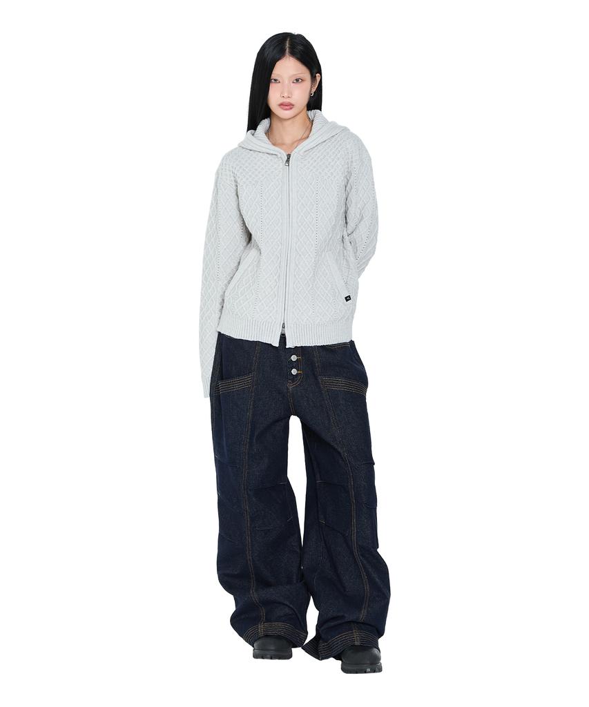 AAKAM Cable Knitted Zip-Up Hoodie (Gray)