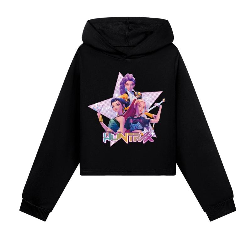 

Hoodies Sweatshirts Girls Short Cartoon Print Sweatshirt Comfortable Soft Hoodie Fashion 130cm чёрный