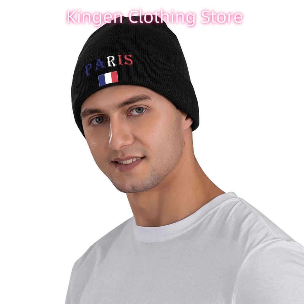 Paris Flag Print Warm Knitted Cap Hip Hop Hat Autumn Winter Outdoor Beanies Hat for Unisex Adult Unisex Adult Bonnet Hat