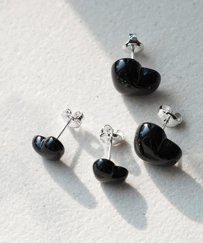 Alleun Silver 925 Chubby Heart Earrings Black Mini Bold