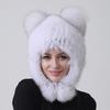 New Women Bomber Ears Hats Pompom Trapper Natural Fox Fur Knitted Earflap Russian Caps Outdoor Snow Hat