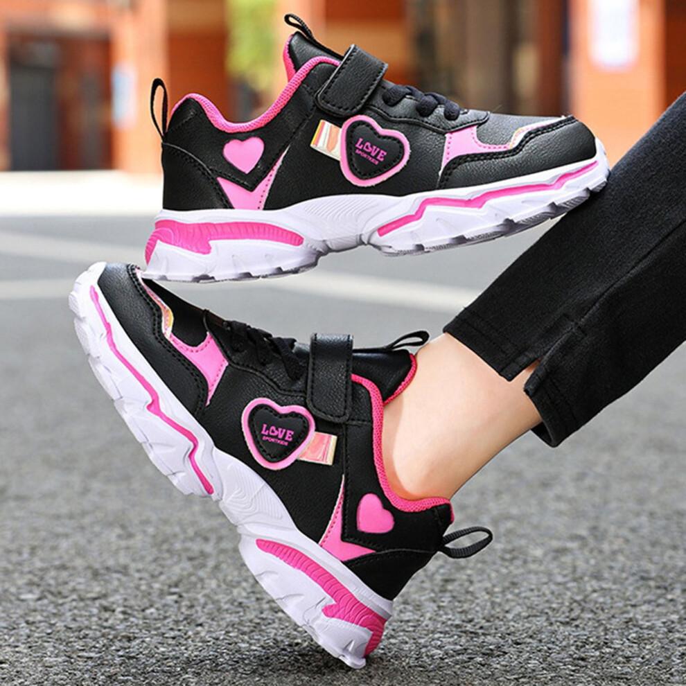 Toddler Girl Light-Up Sneakers, Durable & Comfortable Casual Shoes for Outdoor Play – Black, Size 4.5-5 Years