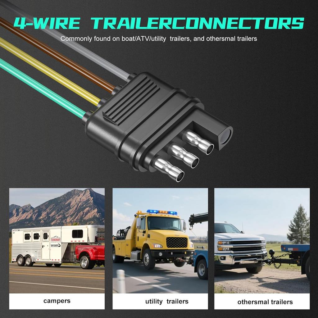 4 Pin Trailer Connector Harness Extension 80 Inch, 16AWG 4 Way Trailer Plug Flat Wire Extender, Male To Female Trailer Light Connector For Hitch,