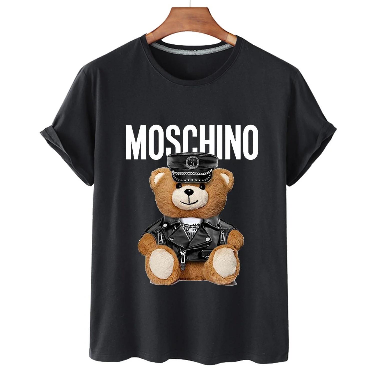 Футболка Moschino с принтом медведя, короткий рукав, для мужчин и женщин S чёрный