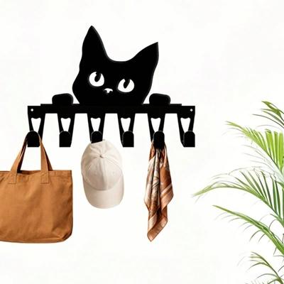 Black Cat Shaped Wall Key Holder with 6 Hooks Minimalist Iron Key Rack Pet Lover Gift Christmas Halloween Home Decor