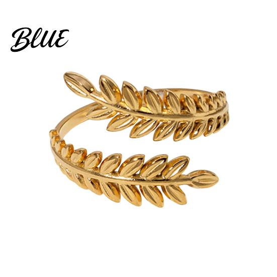 Unique Open Band Ring Adjustable Leaf Natural Style Stainless Steel