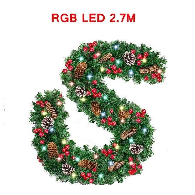 2.7M Christmas LED Garland Decoration Wreath LED Rattan Garland Decorative Green Christmas Artificial Xmas Tree Rattan Banner