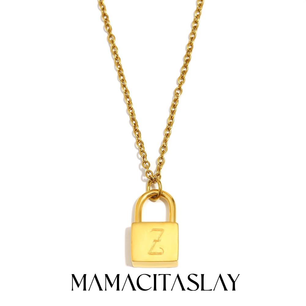 MamacitaSlay 316L Stainless Steel Ancient Letters Engaged Lock Pendant Necklace 18K Gold Plated Waterproof Neck Jewelry Gift