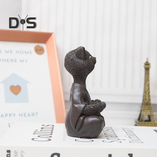 Meditation Cat Statue Sitting Kitten Resin Figurine Zen Yoga Animal Sculpture Home Office Bookshelf Desktop Decoration Ornament